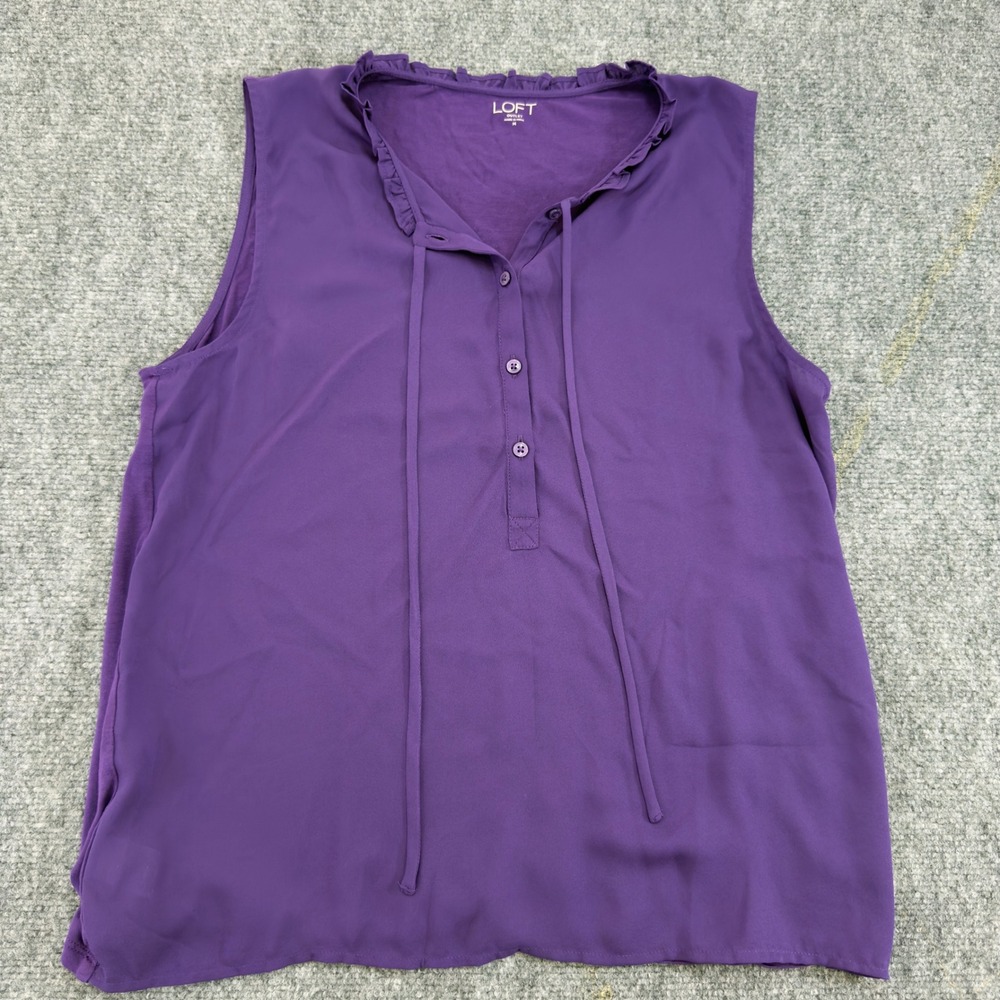LOFT Outlet Ruffle Neck Sleeveless Mixed Media Blouse Purple Size M